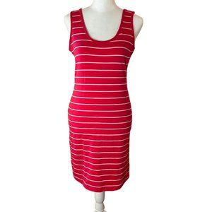 Red & White Striped Bodycon Summer Dress, Criss-Cross Rope Detail Size Large